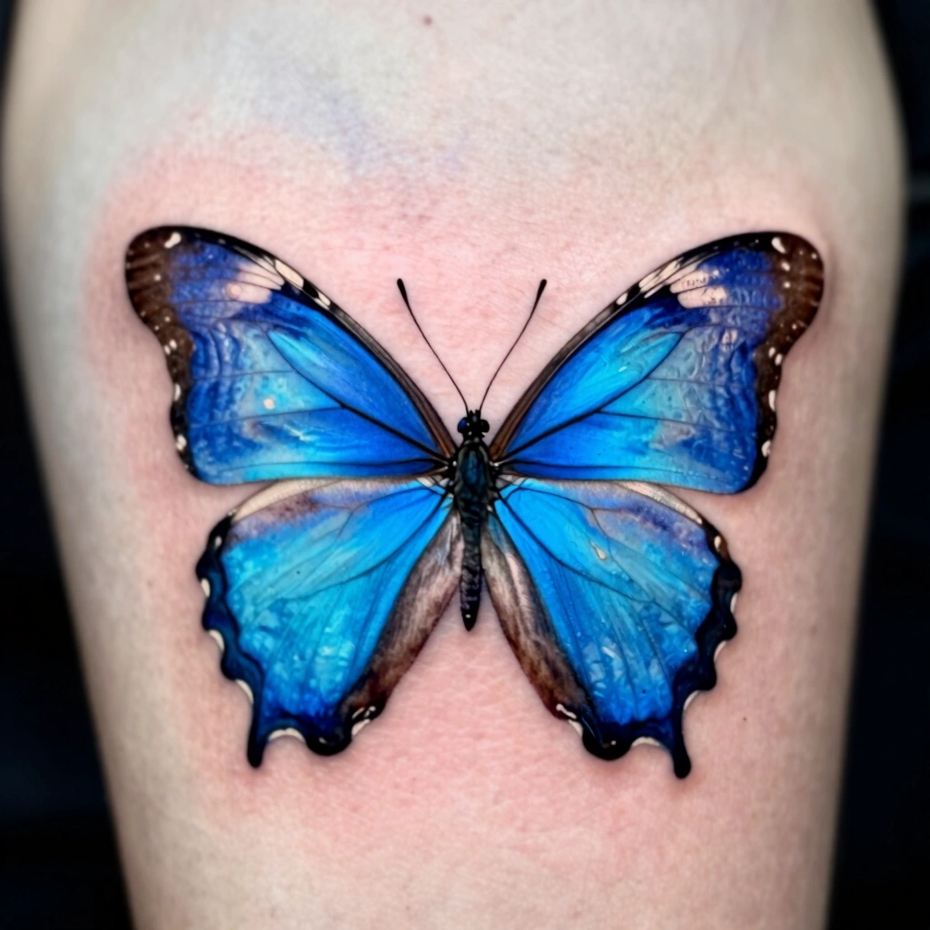 1. Minimalist Fine-Line Blue Morpho