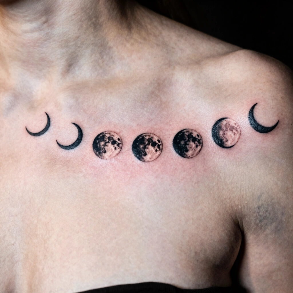 Solid Blackwork Crescent Moon Phases