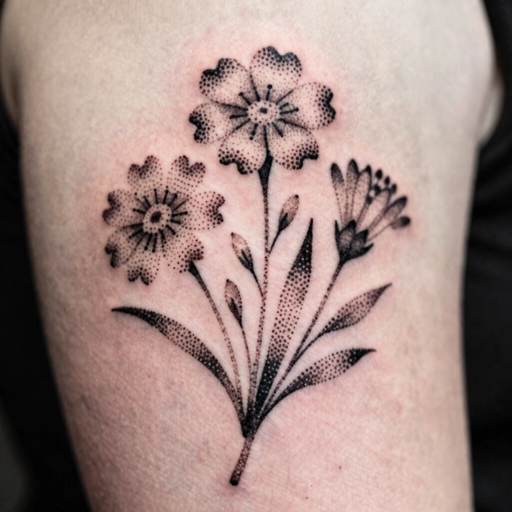 3. Dotwork Wildflower Bouquet