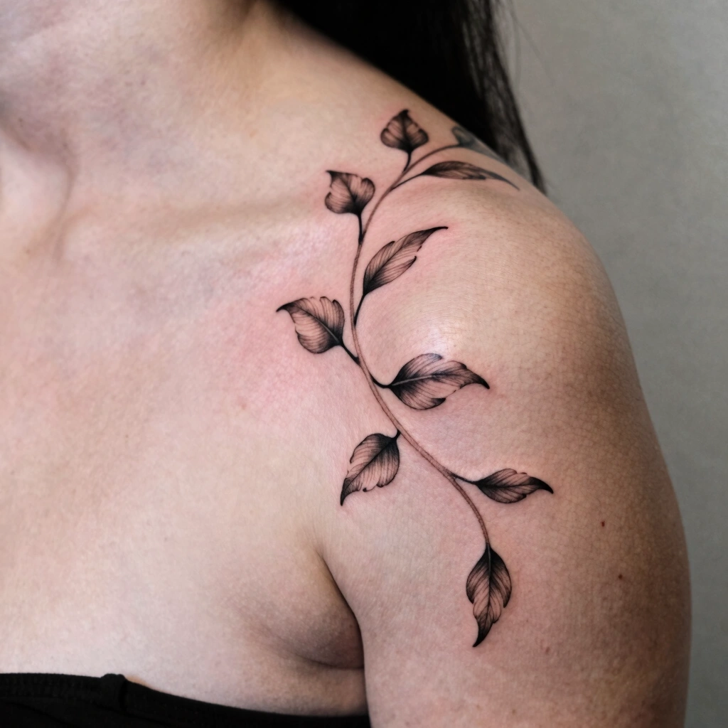7. Trailing Vine Shoulder-to-Collarbone Tattoo