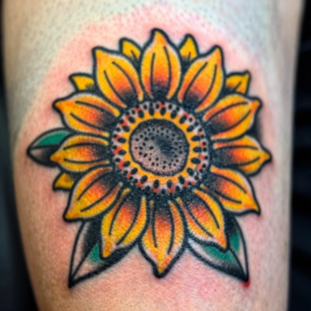 8. Bold Traditional Sunflower Tattoo