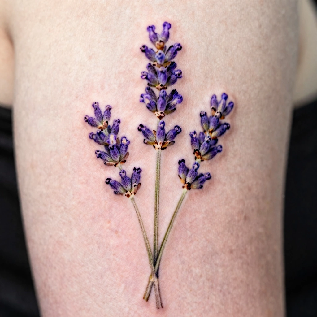20. Lavender Sprig Fine-Line Tattoo