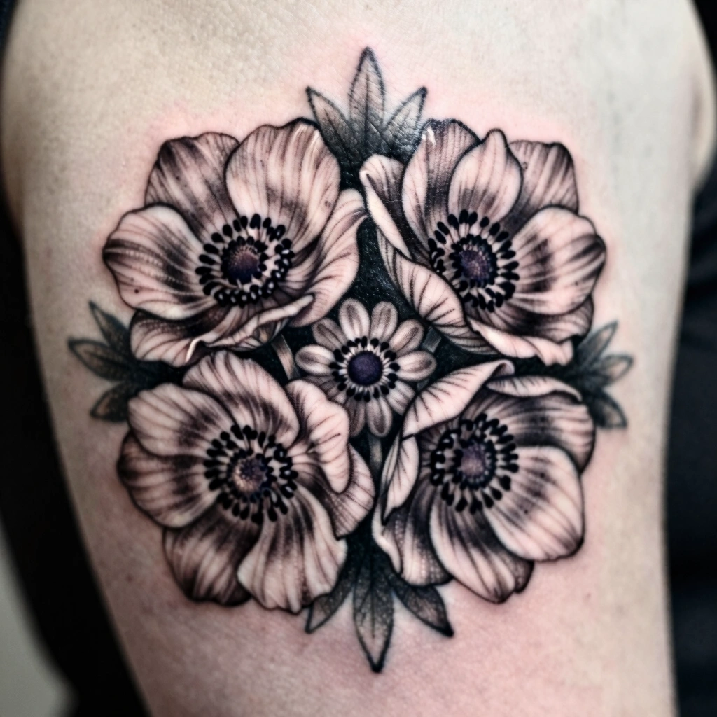 21. Anemone Flower Dotwork Design