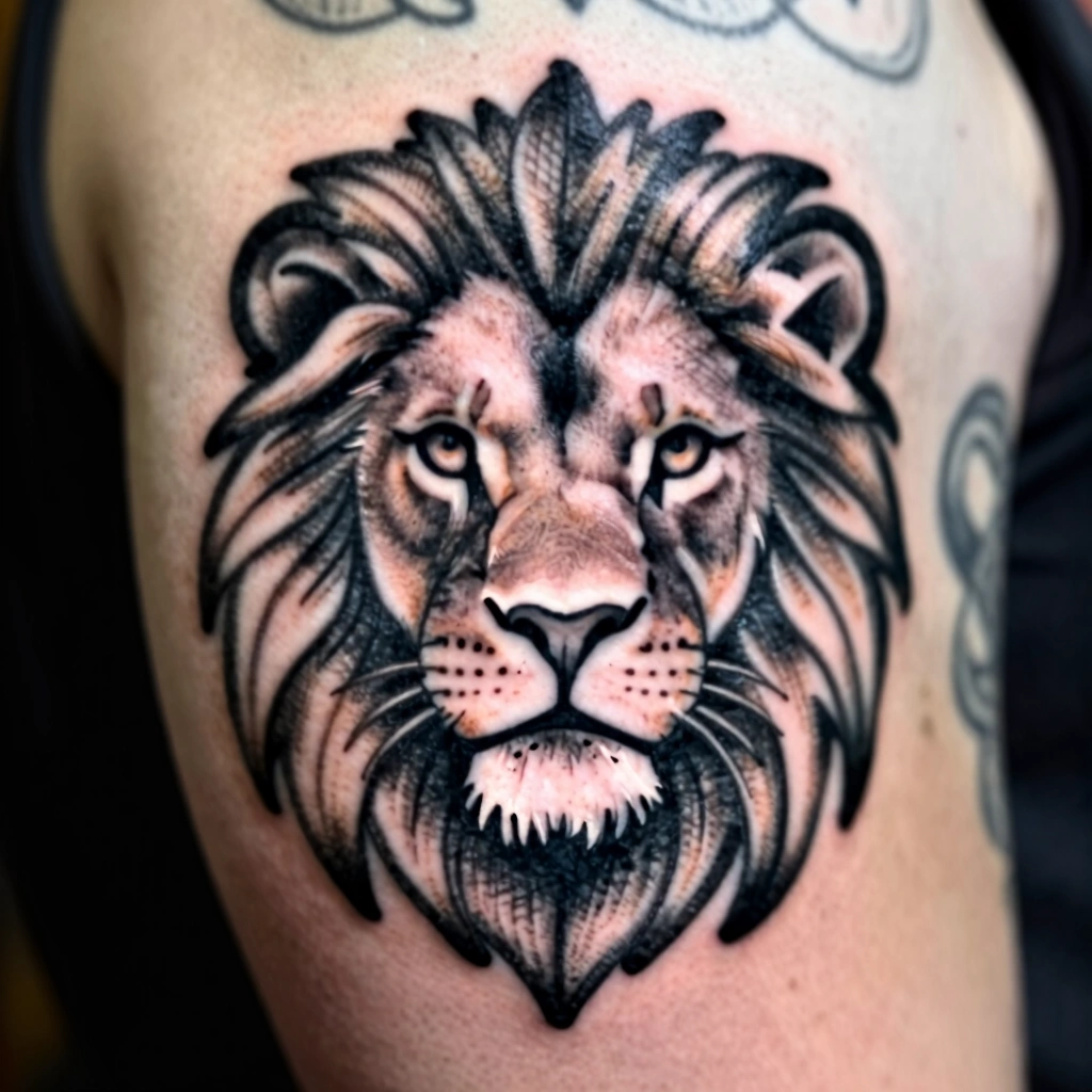 5. Blackwork Lion with Botanical Mane