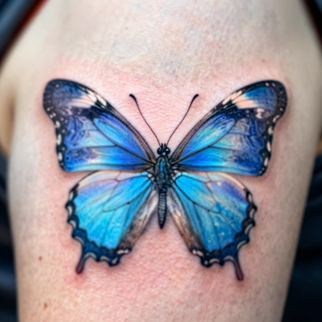 Fine Line Blue Butterfly Tattoos