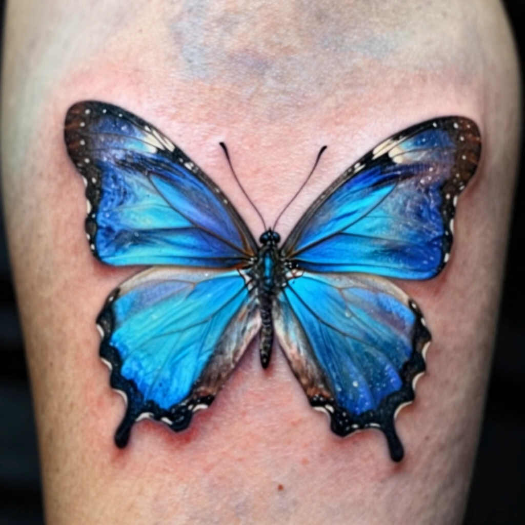 Realistic Blue Butterfly Tattoo