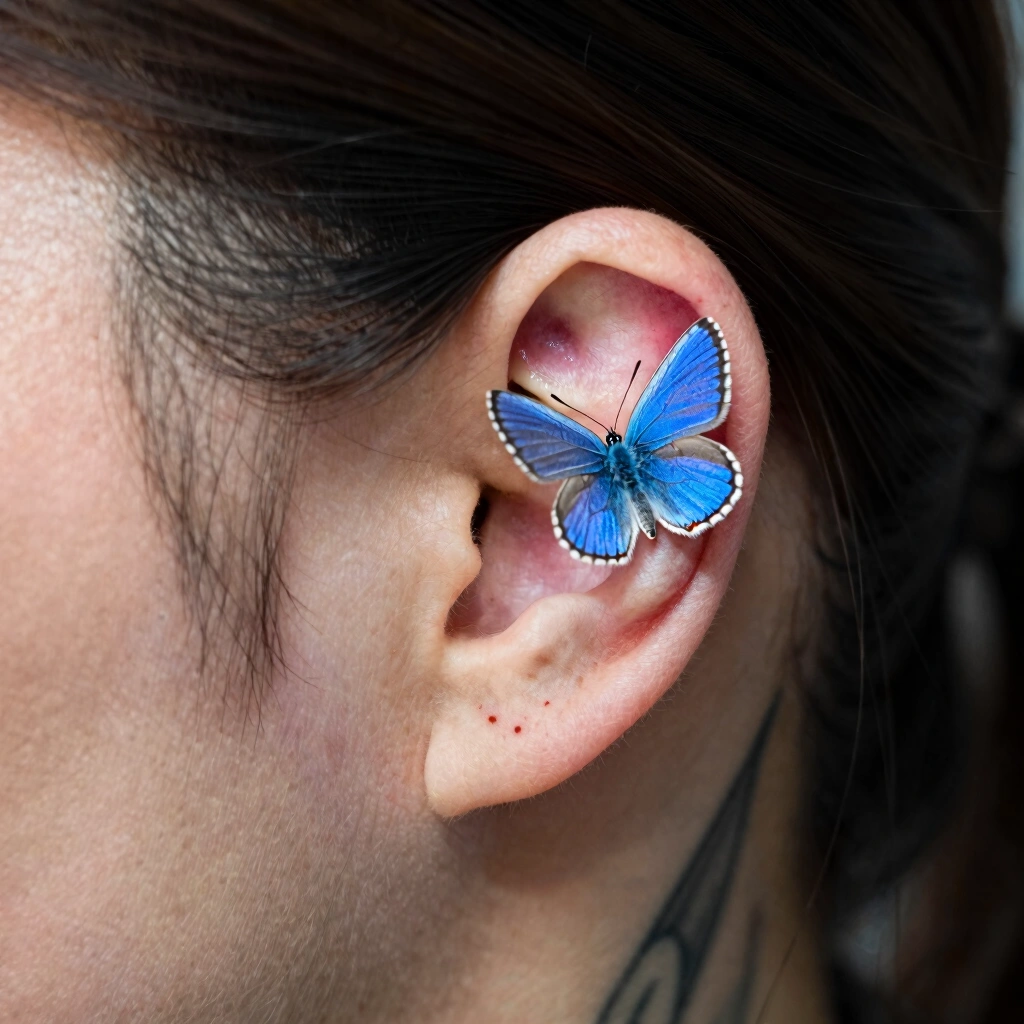 Small Blue Butterfly Behind the Ear