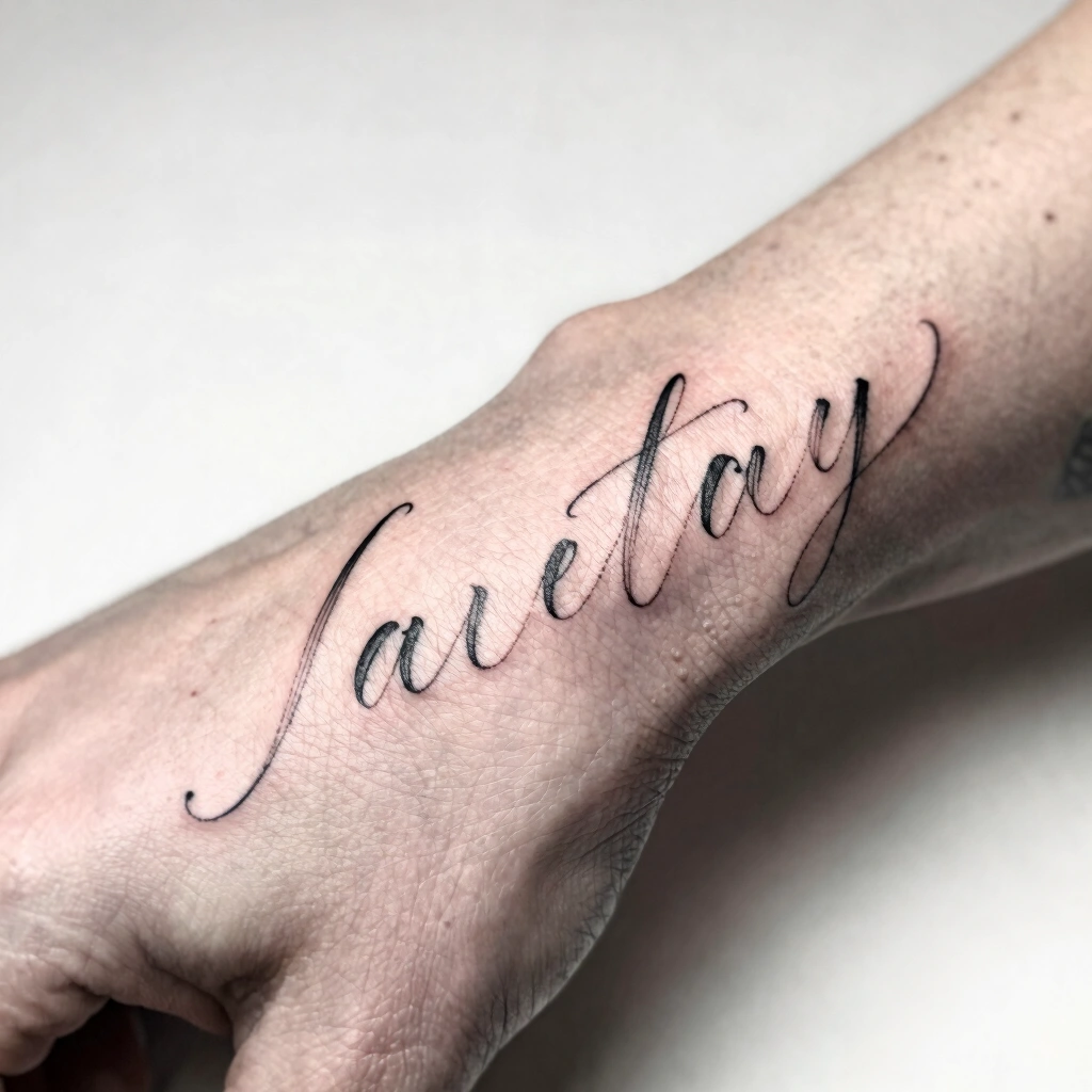 6. Delicate Script Lettering on Side of Hand