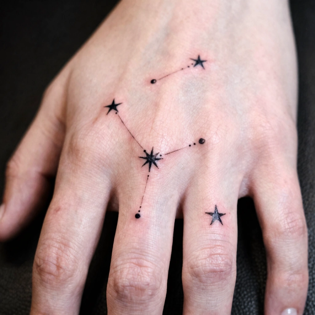 11. Fine-Line Star Constellation Across Fingers