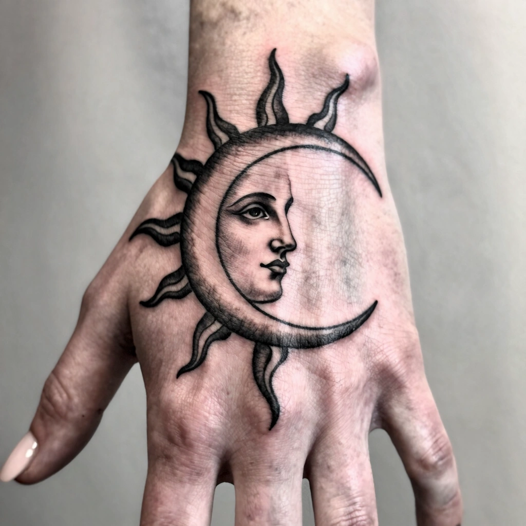 14. Blackwork Sun and Moon Split Design