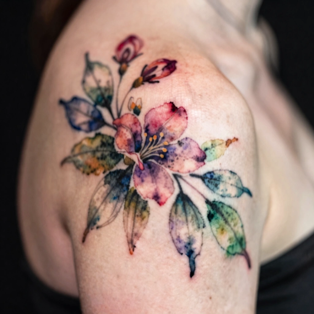 Watercolor-Style Botanical Shoulder Piece