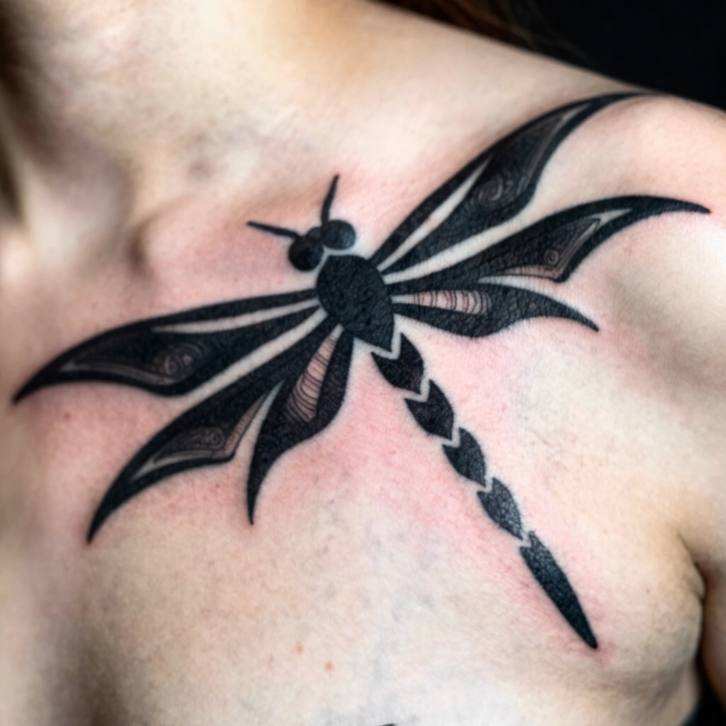 9. Tribal-Inspired Blackwork Dragonfly