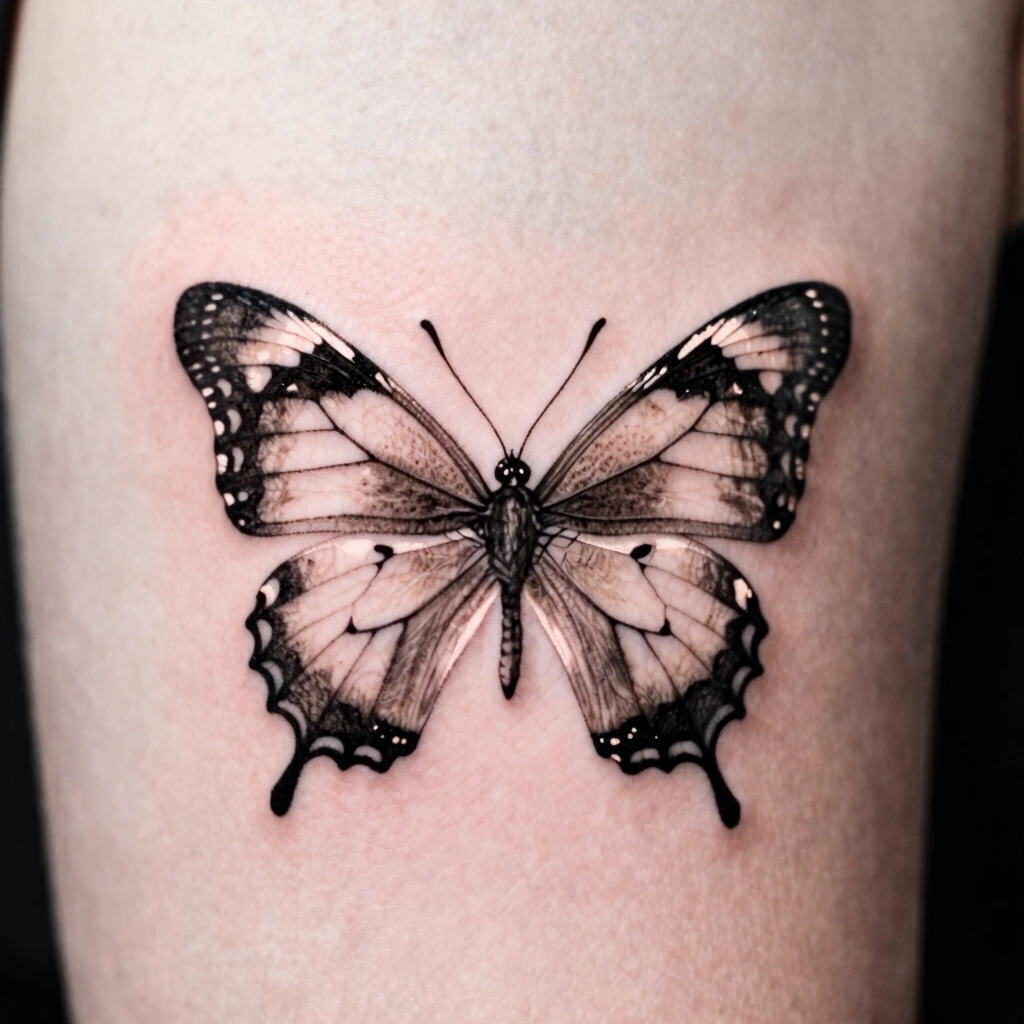 Fine-Line Single Butterfly Tattoo