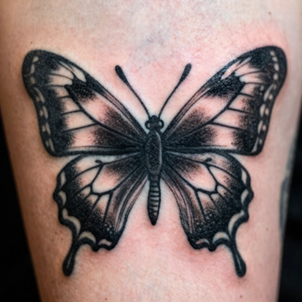 Blackwork Bold Butterfly Tattoo