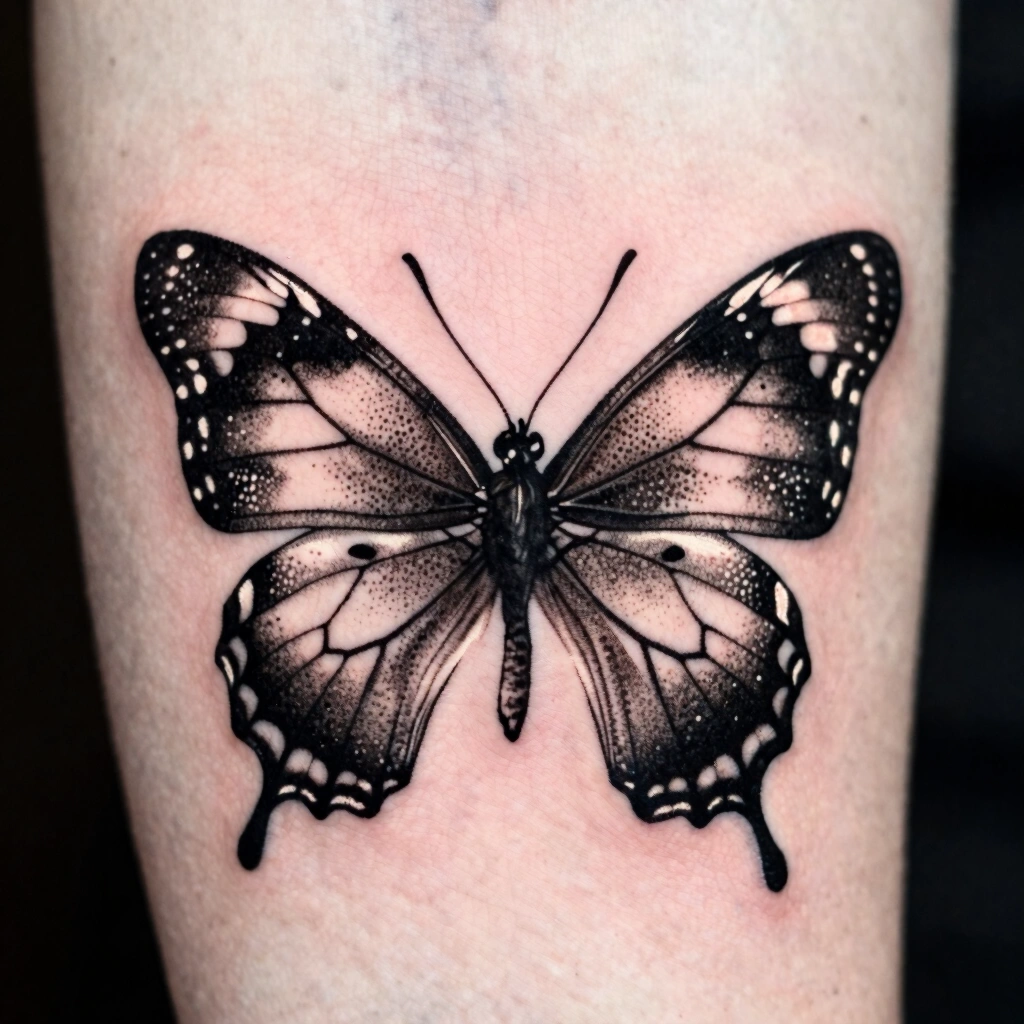 Dotwork Shaded Butterfly Tattoo