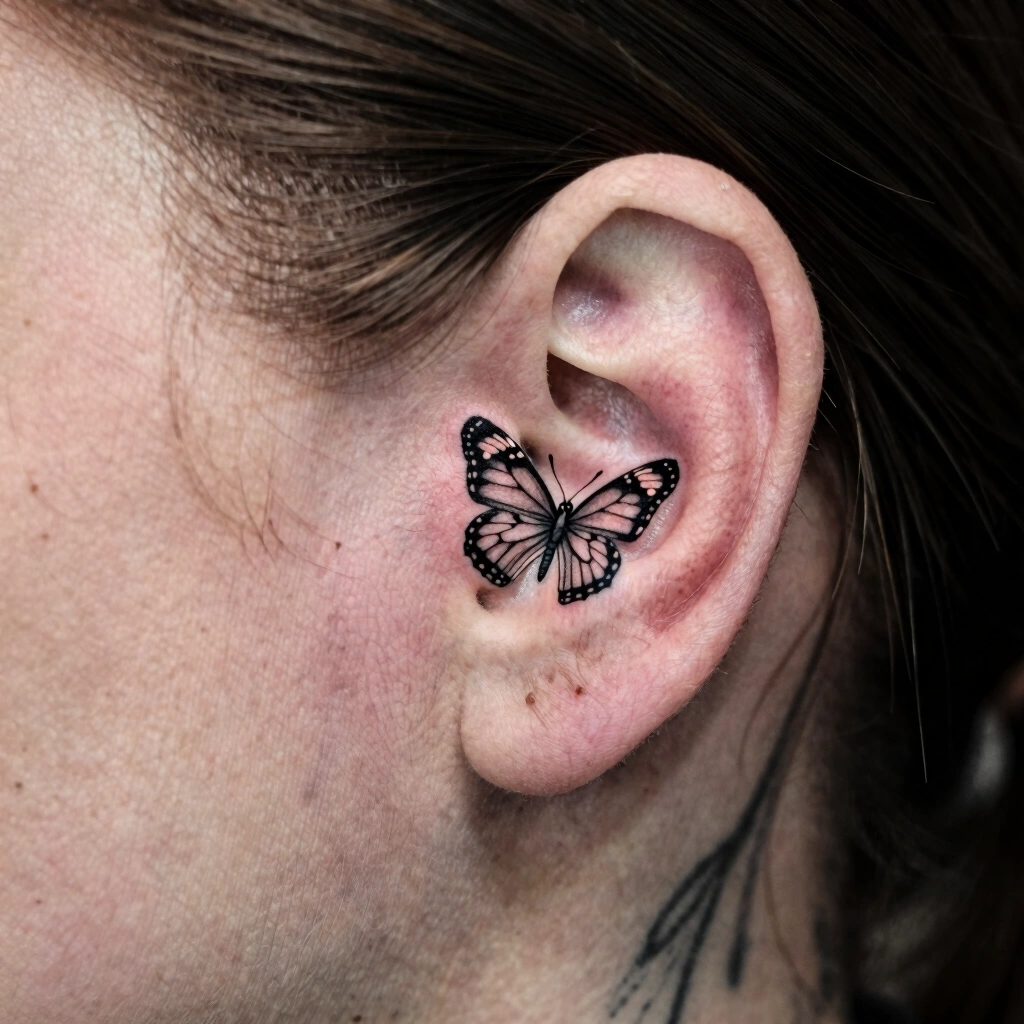 Butterfly Behind-The-Ear Tattoo