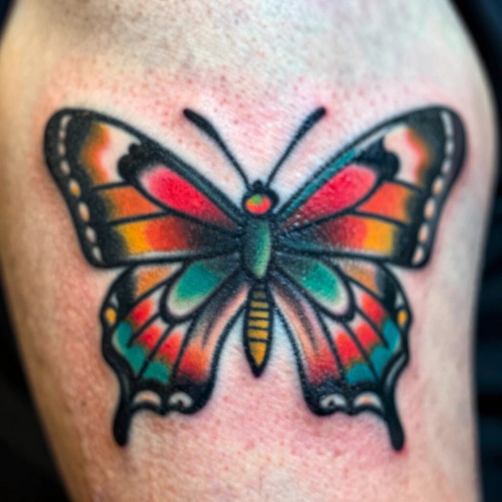Colorful Traditional Butterfly Tattoo