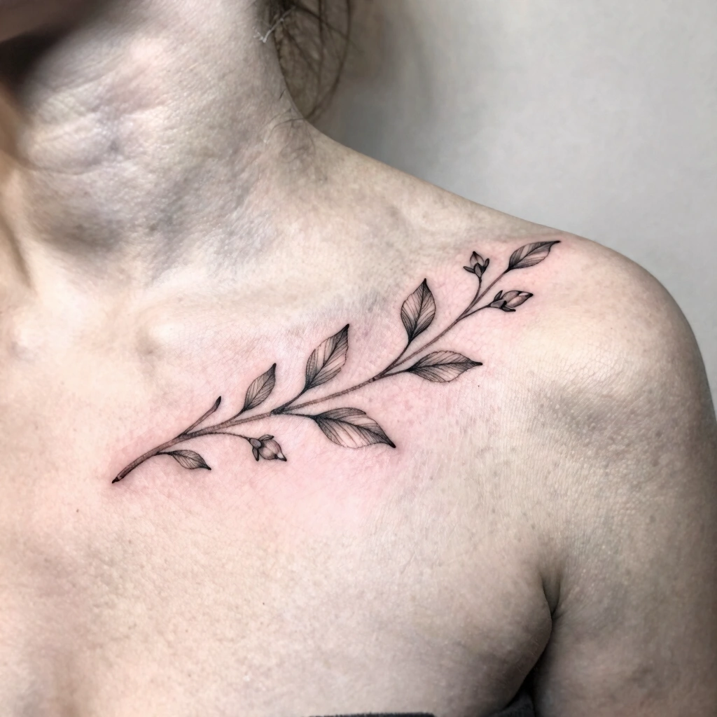 1. Fine-Line Floral Vine Along the Collar Bone