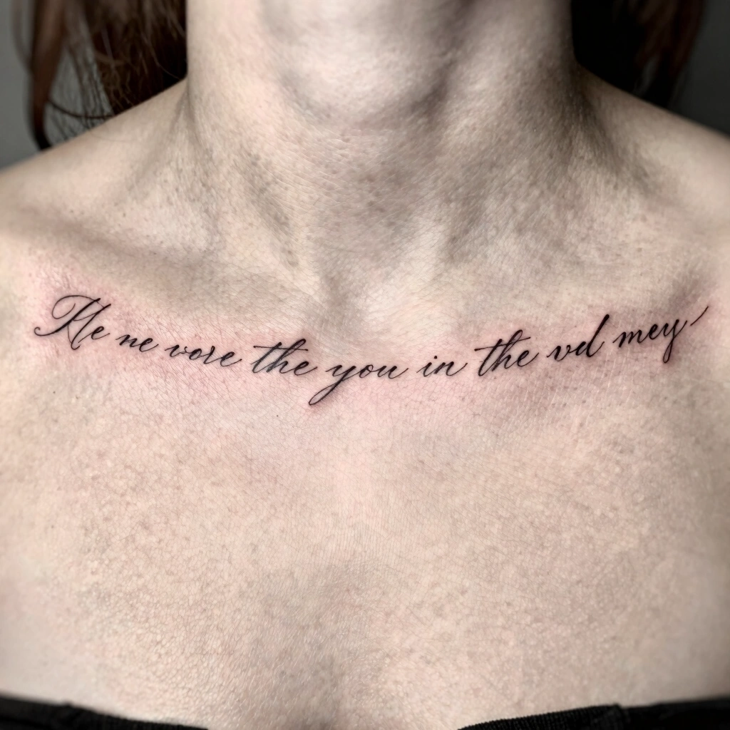 2. Delicate Script Quote Across Both Collar Bones