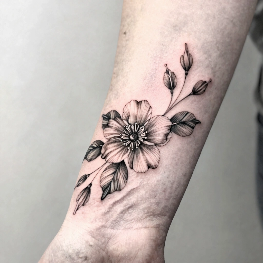 1. Fine-Line Floral Wrist Tattoo