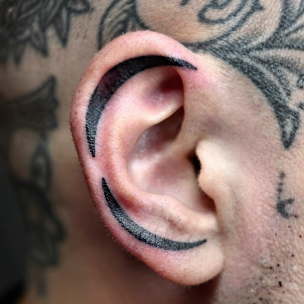 4. Small Blackwork Symbol Behind the Ear