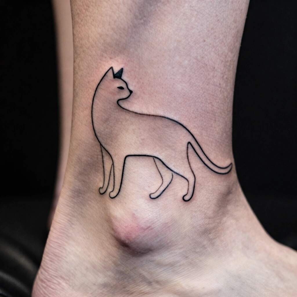 Minimalist Line-Art Animal on the Ankle
