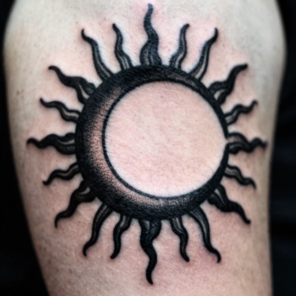 2. Blackwork Crescent Moon with Sun Rays