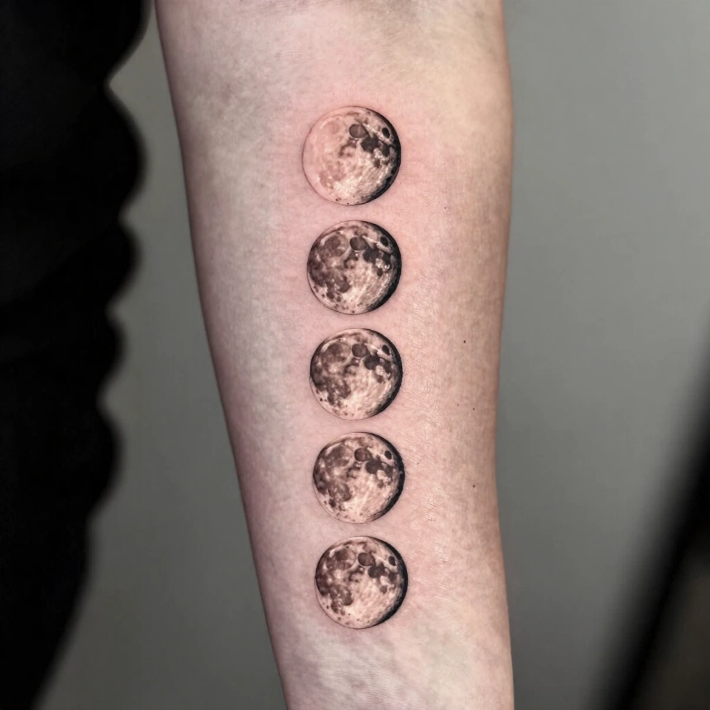 7. Negative Space Moon Phases Forearm Design