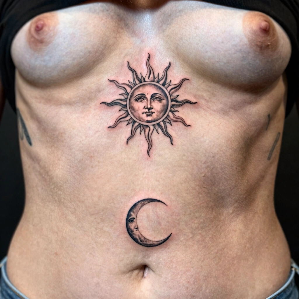 8. Sun and Moon Rib Tattoos