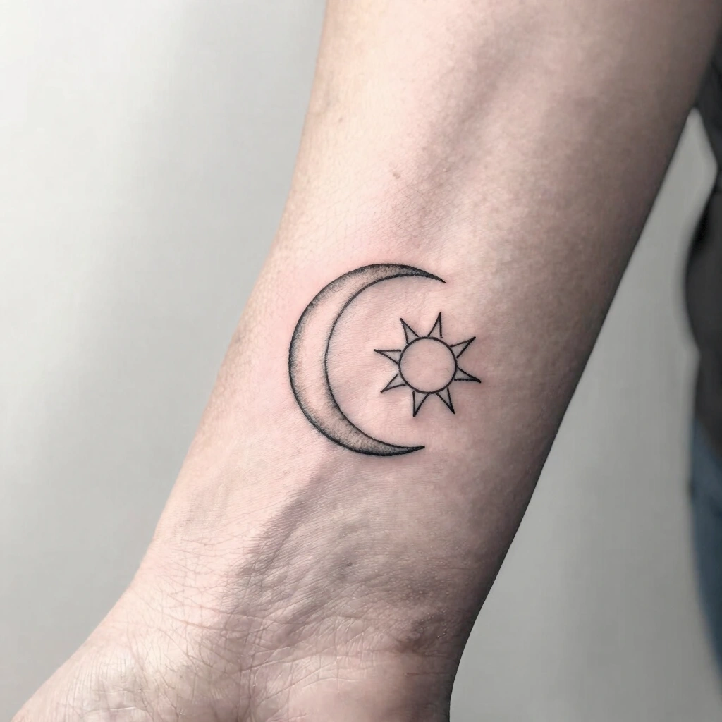 1. Fine-Line Sun and Moon Wrist Tattoos